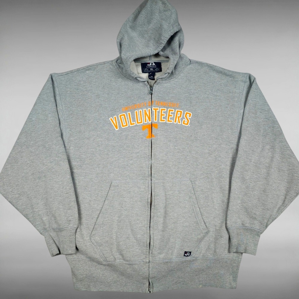 Vintage Y2K J America Tennessee Volunteers Full Zip Hoodie Gray Unisex XL